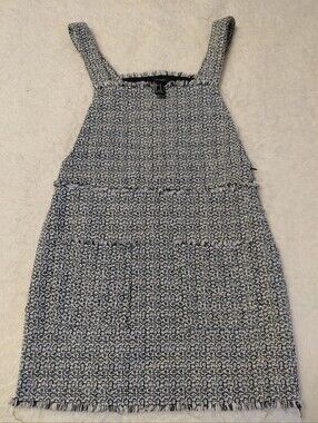 Forever 21 Black White Tweed Mini Dress Size Small Frayed Trim Preppy Chic